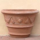 Impruneta Terracotta, Vaso a Parete Festonato, verzierter Wandtopf, Vase, Pflanztopf mit Löwenkopf