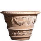 Impruneta Terracotta, Vaso Decorato con Bambina e Nastri, Pflanztopf, rund, verziert, Mädchenkopf, Bordüre, Blumentopf