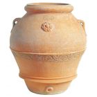 Impruneta Terracotta, Orcio, Krug, Griffe, Blütenrosette, Streifendekor