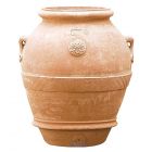 Impruneta Terracotta, Orcio, Krug, Griffe, Dekorband, Blütenrosette