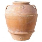 Impruneta Terracotta, Orcio, Krug, kleine Griffe, Dekorband, Blütenrosette