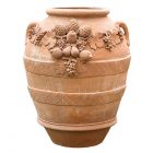 Impruneta Terracotta, Orcio Festonato a Rilievo, großer verzierter Krug mit Griffen, Vase