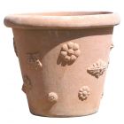 Impruneta Terracotta, Vaso Camelia con Borchie, Blumentopf, rund, verziert, grau, Blütendekor, Cameliavase, Terracottatopf, Terracottavase, Imprunetavase