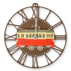 Wanduhr mit Zug aus Metall, A METAL WALL CLOCK WITH TRAM