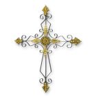 Kreuz, Eisen, mit goldfarbenen Elementen, Höhe 60,5 cm, Kruzifix, Wandkreuz, AN IRON CROSS WALL DECOR