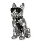 Bulldogge, H. 40 cm, Polyresinfigur, mit Sonnenbrille und Krawatte, silber/schwarz, Hundefigur, Tierfigur, A RESIN BULLDOG WITH SUNGLASSES AND TIE - SILVER
