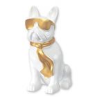 Bulldogge mit Sonnenbrille u. Krawatte, H. 40 cm, weiß-gold, Polyresinfigur, Hundefigur, Tierfigur, Dekofigur, Sammlerfigur, A RESIN BULLDOG WITH SUNGLASSES AND TIE - WHITE & GOLD