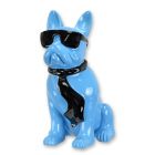 Bulldogge, Höhe 40 cm, hellblau/schwarz, Polyresinfigur, Hundefigur, Tierfigur, A RESIN BULLDOG WITH SUNGLASSES AND TIE - BLUE
