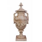 Gusseisenpokal auf Sockel, altweiß, A CAST IRON ORNAMENTAL GARDEN URN ON STAND, OLD WHITE