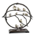 Moderne Bronzedekoration Vögel in einem Baum, Höhe 60 cm, Standdekoration, rund, mehrfarbig, Gartenfigur, Dekofigur, A MODERNIST BRONZE SCULPTURE OF BIRDS IN A TREE