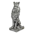 Kunststeinfigur gekrönter Löwe, silberfarben, Polyresin, Löwenfigur, A RESIN CROWNED LION - OLD SILVER