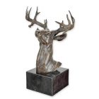 Bronzefigur Hirschkopf, Höhe 51,5 cm, Tierfigur, Tierbüste, Gartenfigur, Dekofigur, A BRONZE SCULPTURE OF A DEERHEAD