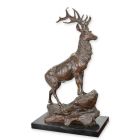 Bronzefigur Hirsch, Höhe 68,5 cm, Hirschfigur, Tierfigur, Gartenfigur, Skulptur, Statue, A BRONZE SCULPTURE OF A STAG ON ROCK