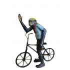Bronzefigur Affe auf Fahrrad, Schimpanse, Affenfigur, Bronzetierfigur, Bronzeaffe, Bronze