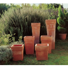 Impruneta Terracotta, Vasi Quadri Alti-Bassi, Blumenkasten, Pflanzvase, quadratisch, verschiedene Höhen, schlicht, Vierecktopf, Bodenvase, Terracottatopf