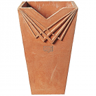 Impruneta Terracotta, Victoria, Pflanzvase, quadratisch, hoch, verziert, grau, modern, Streifendekor, Bodenvase, Vierecktopf, Terracottatopf