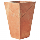 Impruneta Terracotta, Freccia, Pflanzvase, quadratisch, hoch, verziert, grau, Streifendekor, Bodenvase, Vierecktopf, Terracottatopf