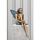 Bronzefigur sitzende Elfe mit Schmetterling, Fee, Fairy, Märchenfigur, Bronzeelfe, Gartendekoration