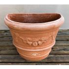 Galestro Terracotta, Tasca, Wandtopf, Blumentopf, halbrund, verziert, Früchtegirlande, Streifen, Raute