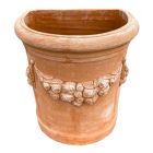 Galestro Terracotta, Tasca Nuova, Wandtopf, Blumentopf, halbrund, verziert, Früchtegirlande