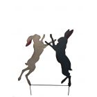Eisenfigur boxende Hasen, Steckfigur, Hasenfigur, Eisenhase, Eisentier, Tierfigur, Gartenfigur