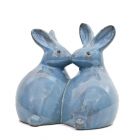 Hasenpärchen, sitzend, H. 23 cm, azurblau, glasiert, Heritage Garden, Dekofigur, Gartenfigur, Hasenfigur