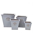 Blumenkübel Home & Garden, glasiert, viereckig, hellgrau, Gartenkeramik, Pflanztopf, Übertopf