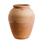 Impruneta Terracotta, Orcio Rigato, Ölkrug, Krug, verziert, groß, hoch, Streifendekor, Pflanzkrug, Terracottakrug, Terracottatopf
