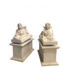 Marmorfigur, Steinfigur, Paar Sphinx auf Sockel, Gartenfigur