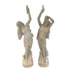 Natursteinfigur, Steinfigur, Paar Frauen mit langen Haaren, Gartenfigur