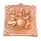Galestro Terracotta, Mattonella 4 Stagioni Inverno, Wandfliese Winter, Vierjahreszeitenmotiv, quadratisch, Wandbild, Engel, Putten, Dekoration, Relief
