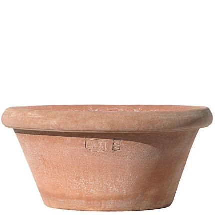 Impruneta Terracotta, Catino, Pflanztopf, Becken, Pflanzschale, Blumenschale, Terracottatopf, rund, schlicht, grau