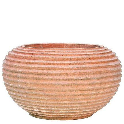 Impruneta Terracotta, Palla Rigata Schiacciata, Pflanztopf, Blumentopf, kugelförmig, rund, Streifendekor, Terracottatopf, Vase