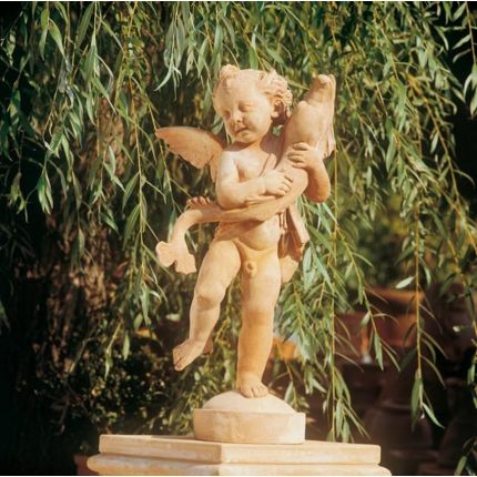 Impruneta Terracotta, Putto del Verrocchio, Brunnenfigur, Fisch, Wasserspeier
