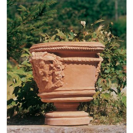  Impruneta Terracotta, Vaso con fauni e piede, Pokal, Blumentopf, Pflanzgefäß