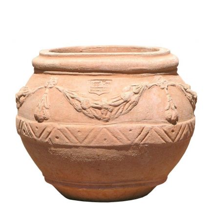 Impruneta Terracotta, Cachepot a palla Festonato, runder Pflanztopf, Blumentopf, Vase
