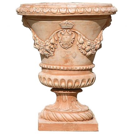 Impruneta Terracotta, Alzata con Stemma Medici, Pokal mit Wappen der Medici, Pflanzgefäß