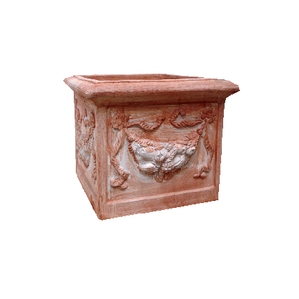 Galestro Terracotta Eckiges Pflanzgefäß – Cubo Festonato – H 34 × D 39 × L 39 cm
