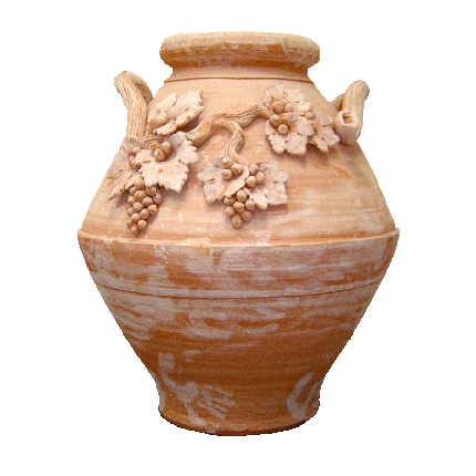 Galestro Terracotta Dekorationsgefäß – Vaso Con Tralcio Di Frutta Uva – H 75 × D 67 cm