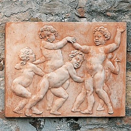 Impruneta Terracotta, Danza di Bimbi, Design von A. Van Dyck, Wandbild tanzende Kinder, Dekoration, Relief