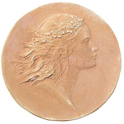 Impruneta Terracotta, Profilo di Primavera in Tondo, Wandbild Frau im Profil, rund, Relief, Dekoration