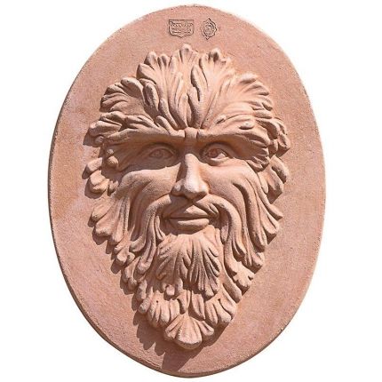 Impruneta Terracotta, Mascherone con Foglie in Ovale, ovales Wandbild Maske "Blätter", Dekoration, Relief