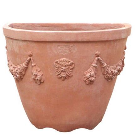 Impruneta Terracotta, Sottocannella Alta Festonata, verzierter Wandtopf, Pflanzgefäß,