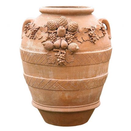 Impruneta Terracotta, Orcio Festonato a Rilievo, großer verzierter Krug mit Griffen, Vase