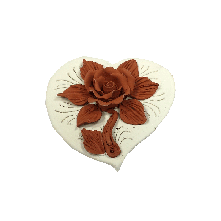 Galestro Terracotta Terracotta-Dekoration – Cuore Con Rosa Rossa – D 10 × L 10 cm