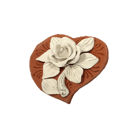 Galestro Terracotta Terracotta-Dekoration – Cuore Con Rosa Bianca – D 10 × L 10 cm