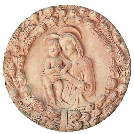 Impruneta Terracotta, Vergine e Figlio in Ghirlanda Luca Della Robbia, rundes Wandbild Jungfrau und Kind, Dekoration, Relief