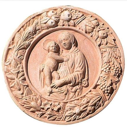 Impruneta Terracotta, Vergine e Figlio in Ghirlanda, rundes Wandbild Jungfrau und Kind, Dekoration, Relief