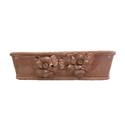 Galestro Terracotta Ovales Pflanzgefäß – Ovale Con Rose – H 17 × D 20 × L 65 cm