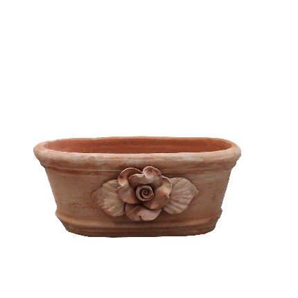 Galestro Terracotta Ovales Pflanzgefäß – Ovale Con Rosa – H 16 × D 19 × L 36 cm